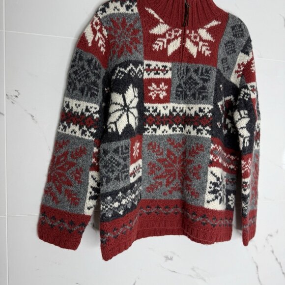 Ralph Lauren Small Christmas Red Hand Knit Sweater Vintage Snowflake Notdic - Picture 1 of 10